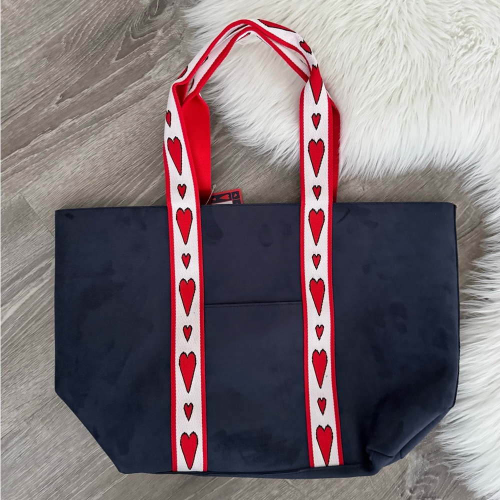 💙❤️ BRIGHTON Retired Velveteen Love Tote Blue and Red Heart Bag - Picture 8 of 9